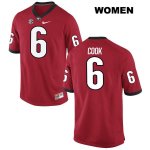 Women's Georgia Bulldogs NCAA #6 James Cook Nike Stitched Red Authentic College Football Jersey MUU5554JT